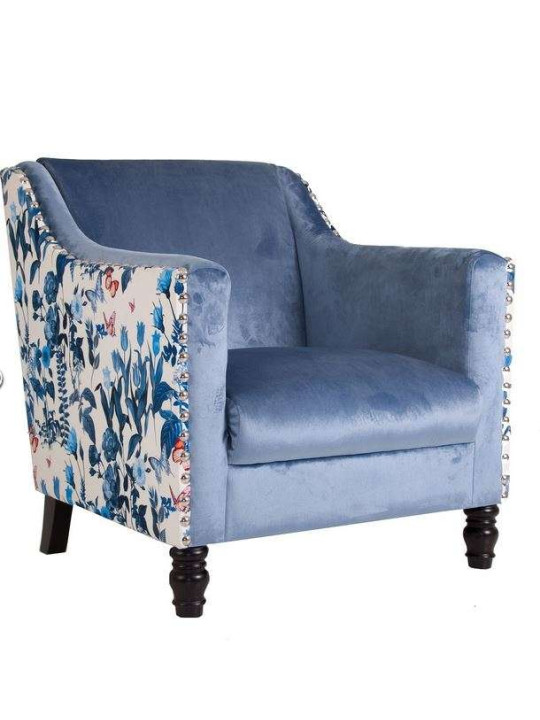 Fauteuil bleu satiné tapissé Fauteuil bleu satiné tapissé