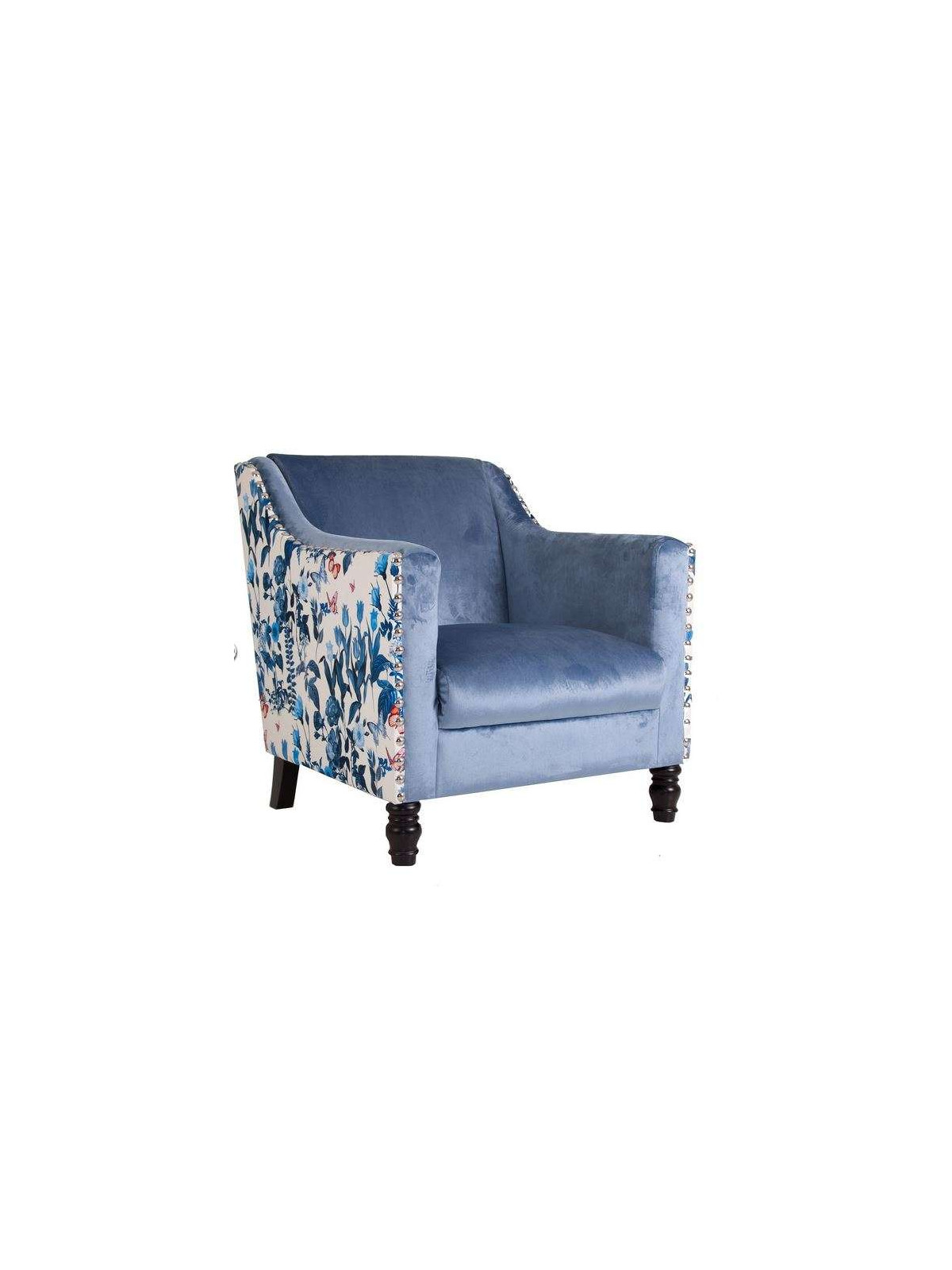 Fauteuil bleu satiné tapissé