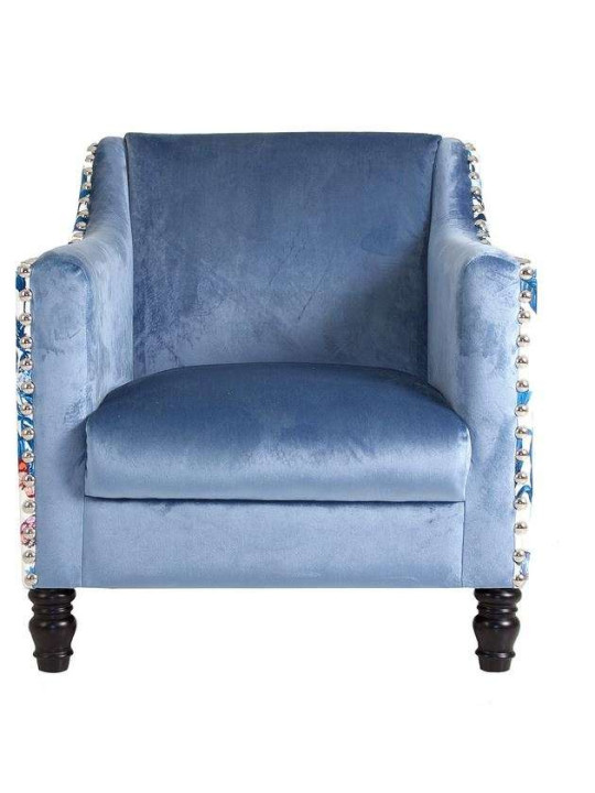 Fauteuil bleu satiné tapissé Fauteuil bleu satiné tapissé