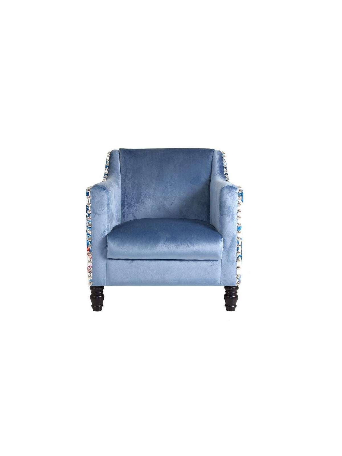 Fauteuil bleu satiné tapissé