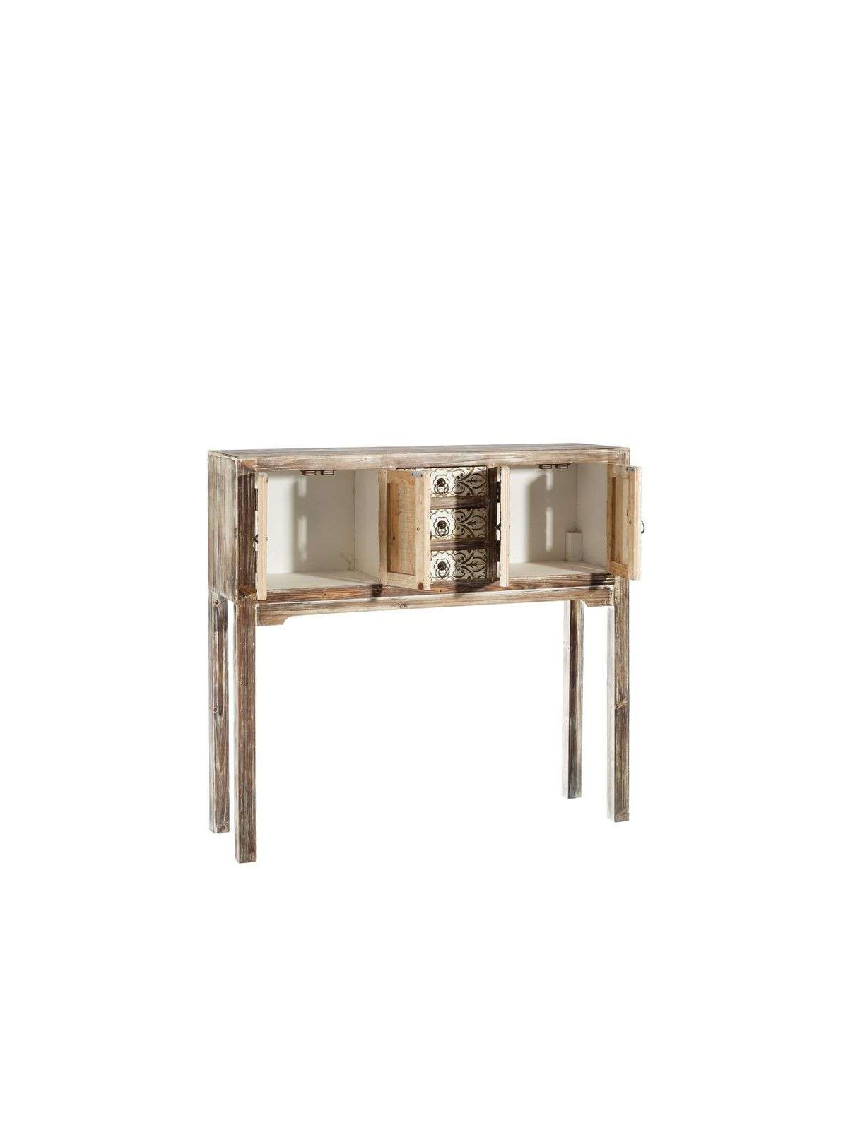 Console cérusée droite sculptée avec placards