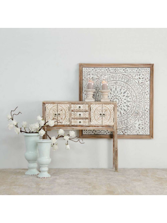 Console cérusée droite sculptée avec placards