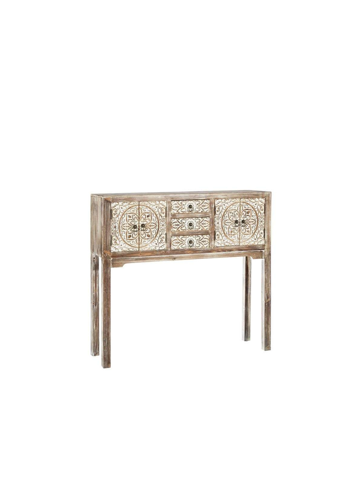 Console cérusée droite sculptée avec placards