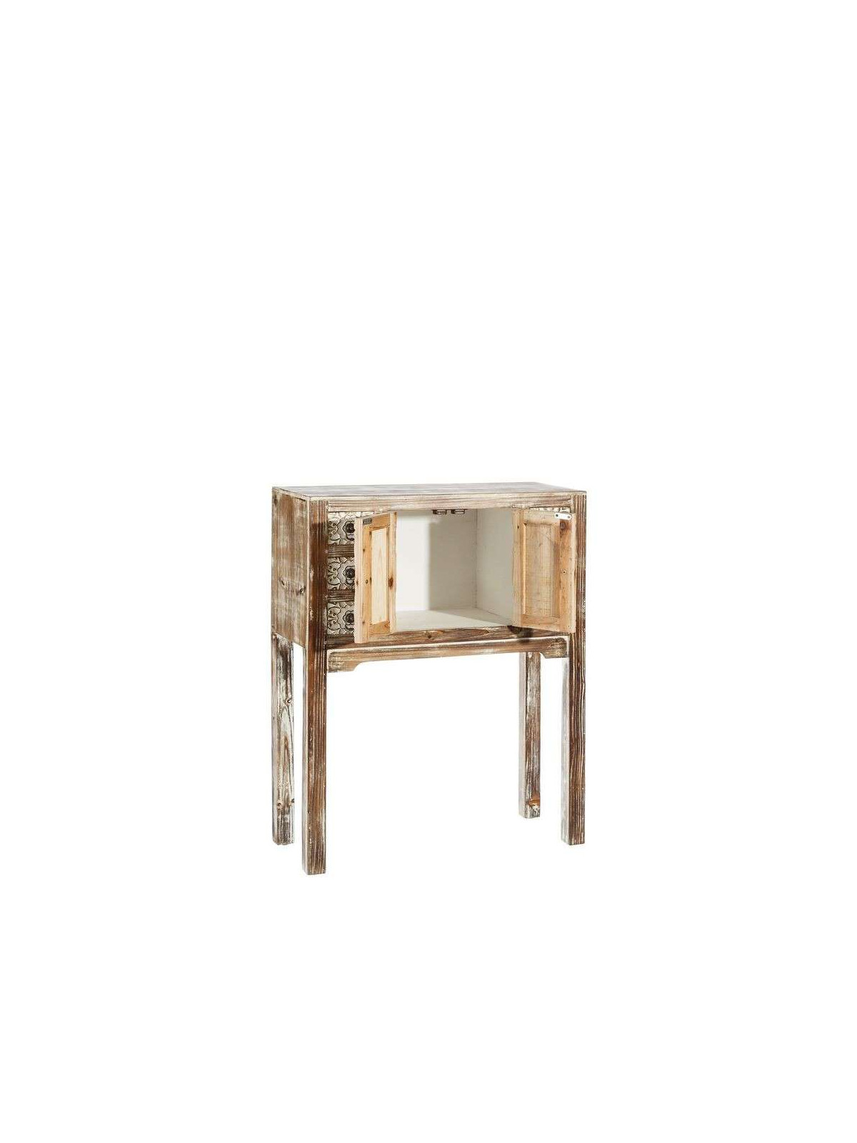 Petite console cérusée droite sculptée avec placards