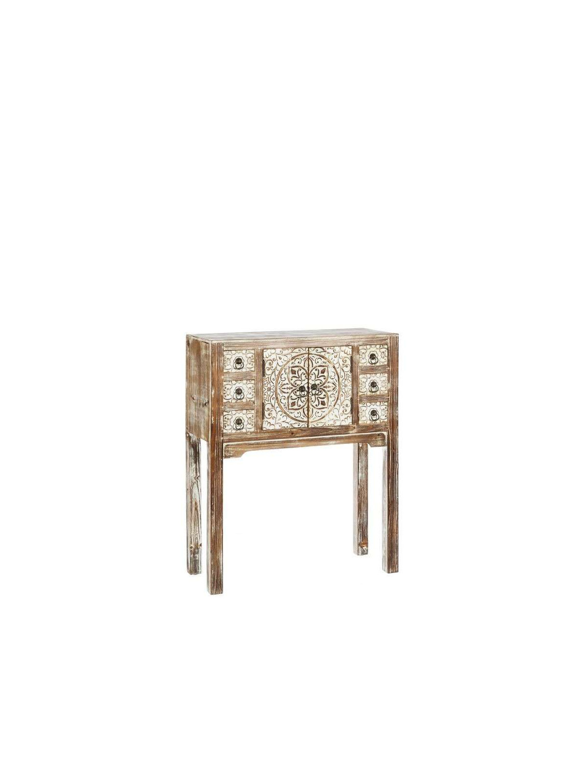 Petite console cérusée droite sculptée avec placards