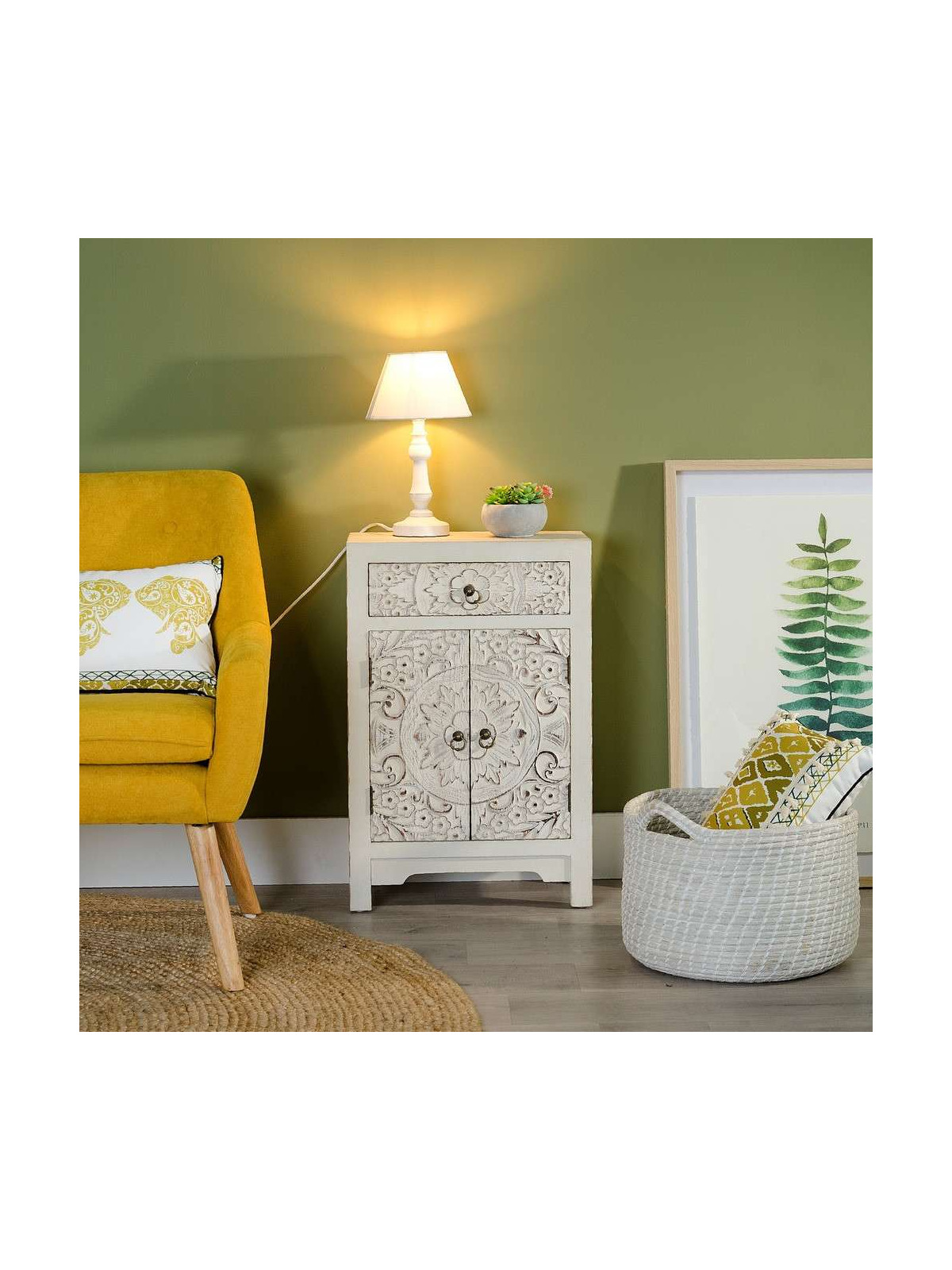 Petit buffet blanc sculpté Emmy