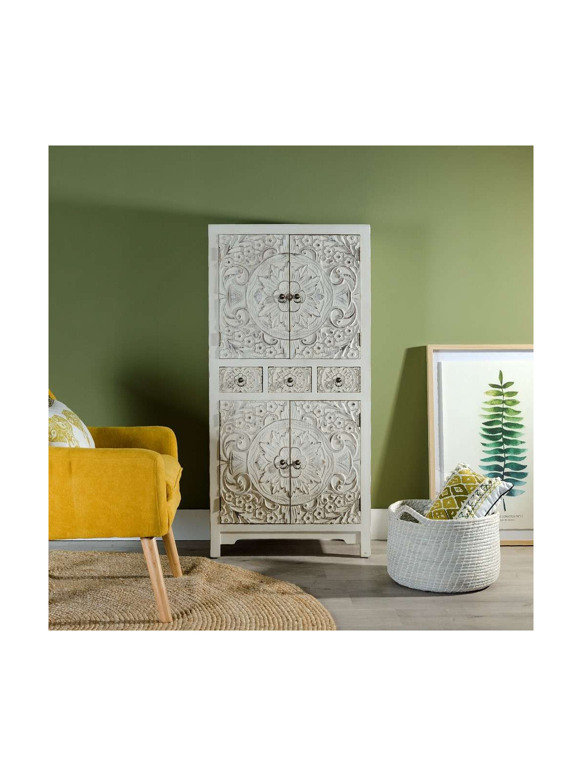 Armoire blanche sculptée 4 portes Emmy