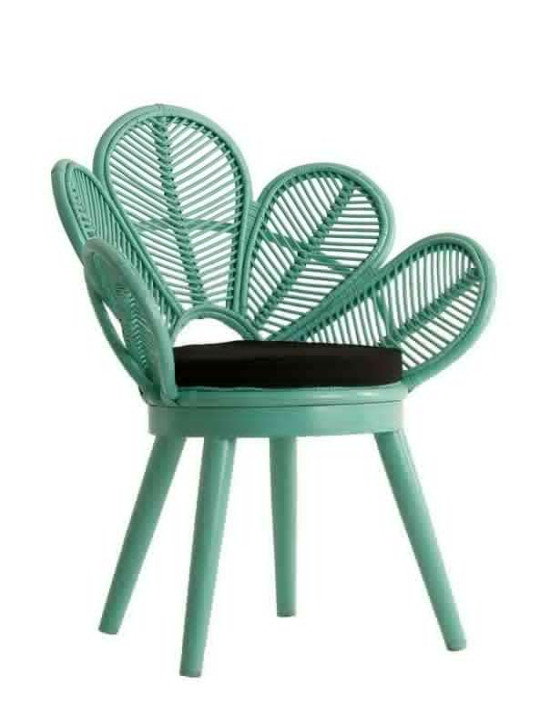 Fauteuil rotin vert forme fleur