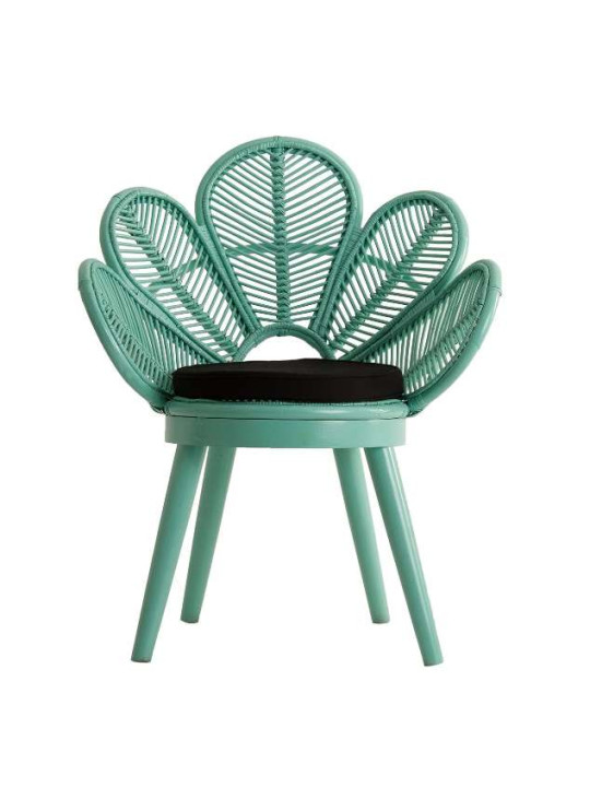 Fauteuil rotin vert forme fleur