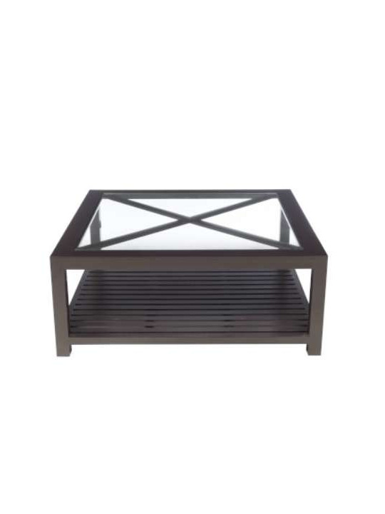 Table basse bois noir et verre 