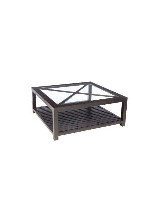 Table basse bois noir et verre 