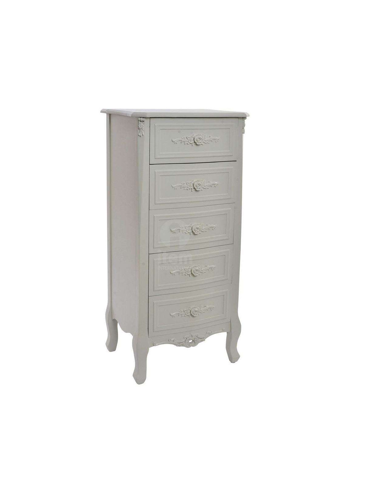 Chiffonnier blanc 5 tiroirs Rose