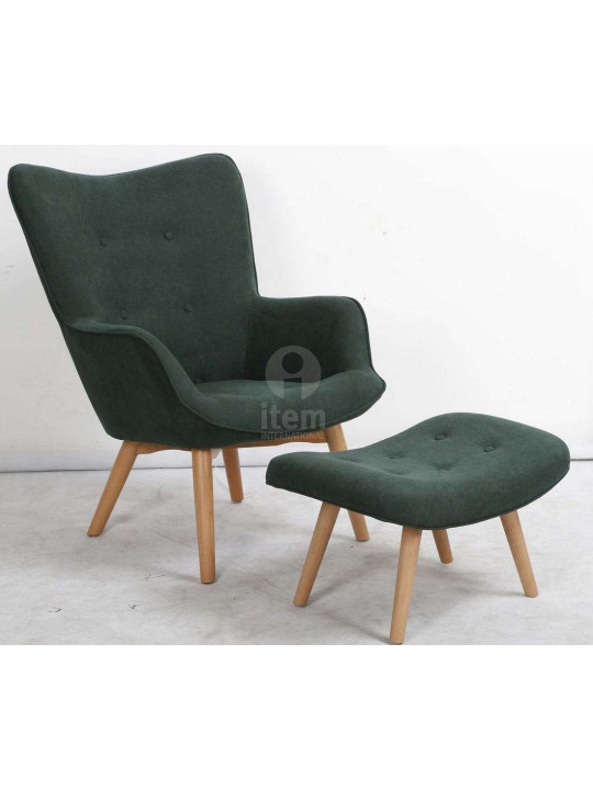 Fauteuil vert scandinave avec repose pied