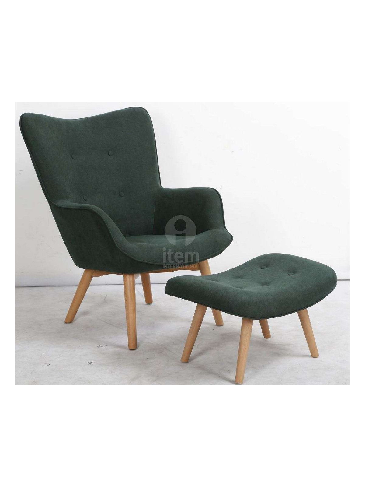 Fauteuil vert scandinave avec repose pied