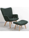 Fauteuil vert scandinave avec repose pied