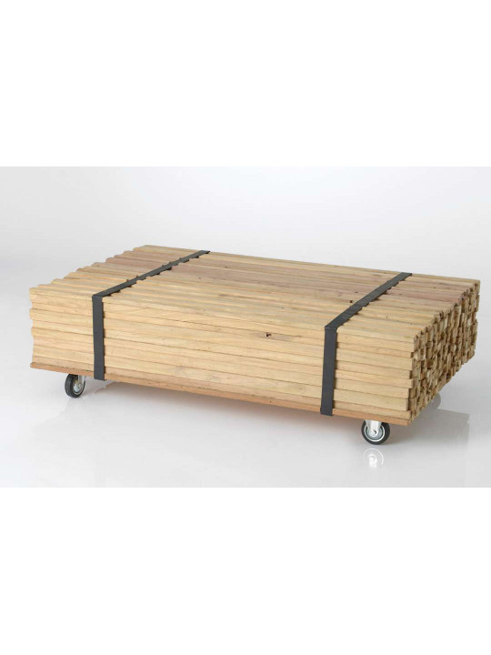 Table basse lames de bois et métal sur roues