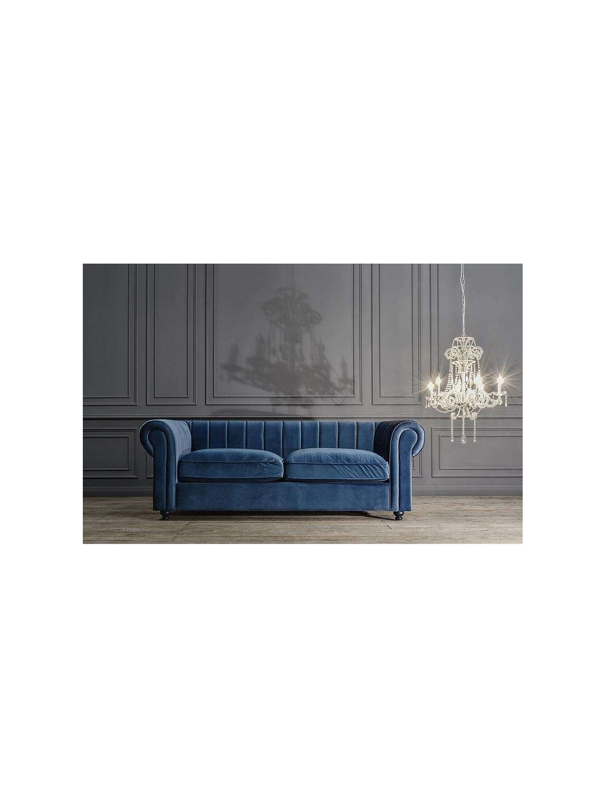 Grand canapé velours bleu chic