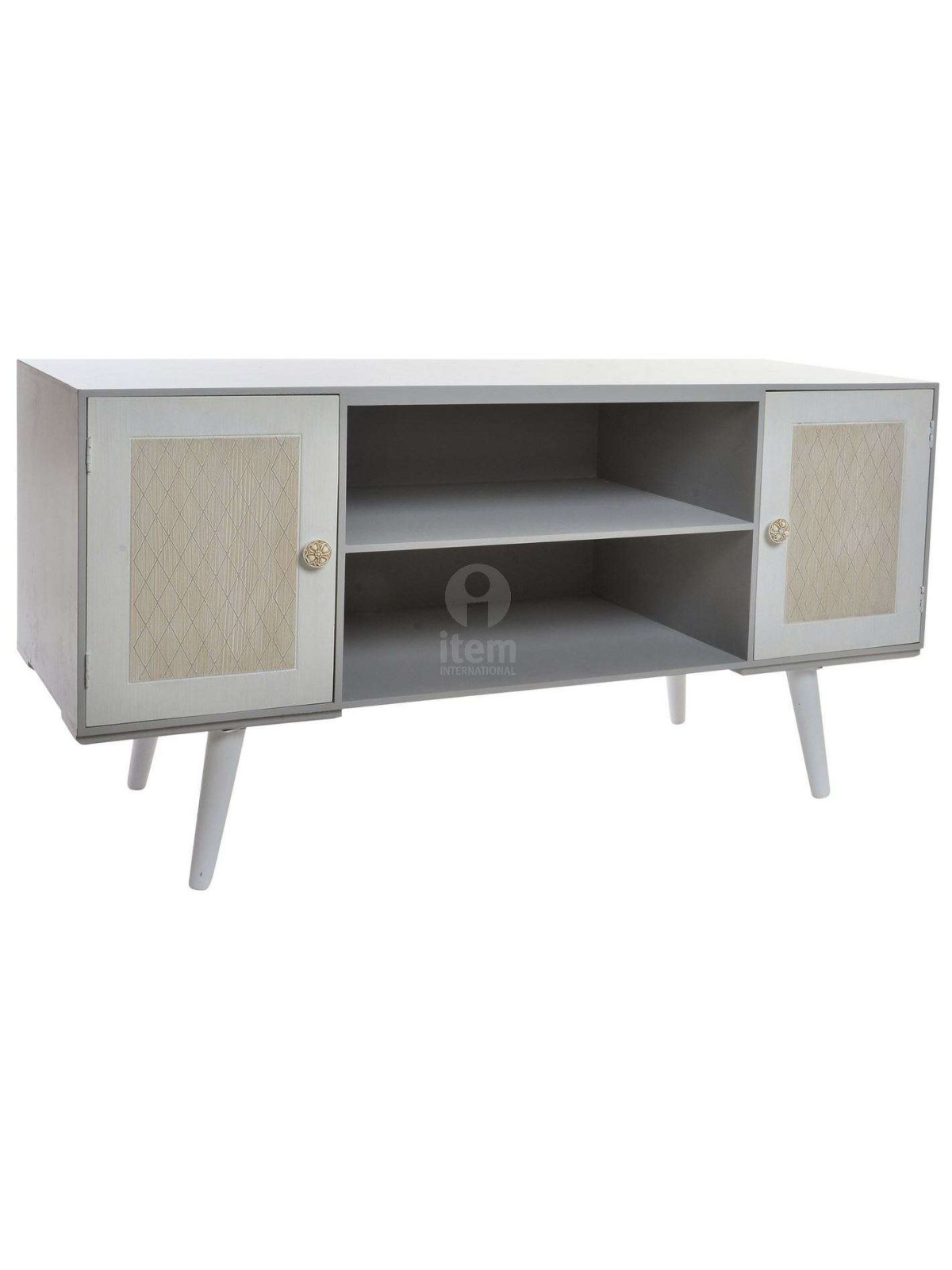 Meuble télé gris portes décorées Baltic
