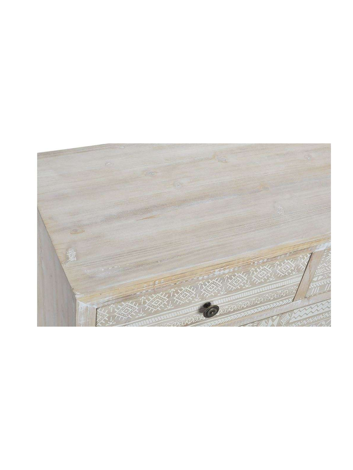 Commode cérusé 5 tiroirs décorés Sofia