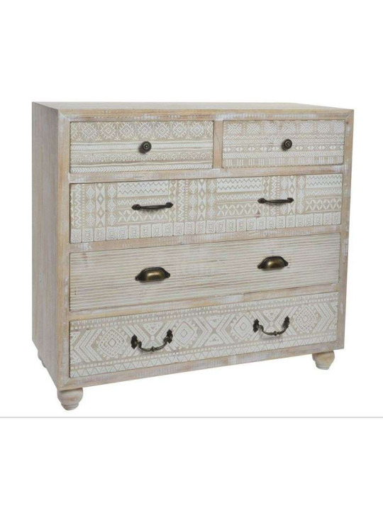 Commode cérusé 5 tiroirs décorés Sofia