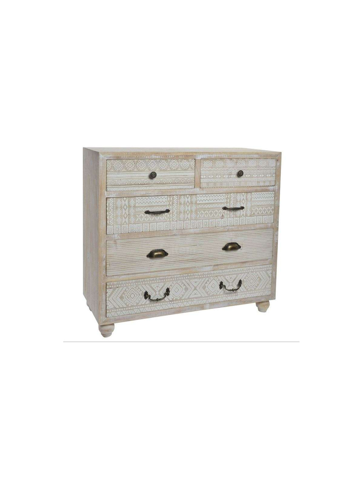 Commode cérusé 5 tiroirs décorés Sofia