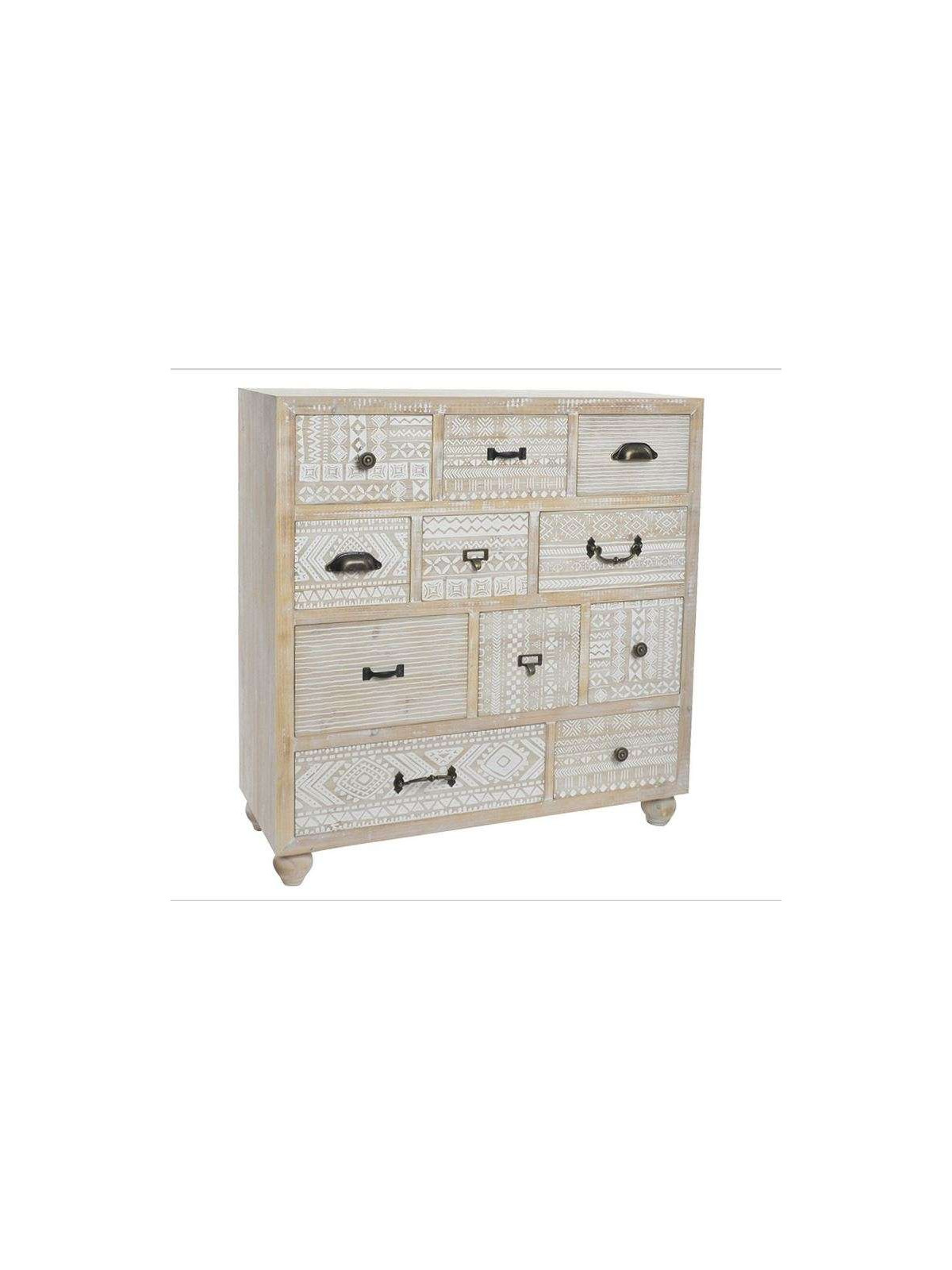 Commode cérusé 11 tiroirs décorés Sofia