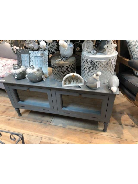 Meuble TV vitré gris