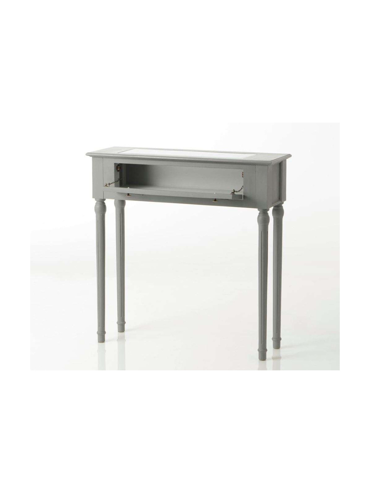 Console grise 80 cm plateau verre Adèle