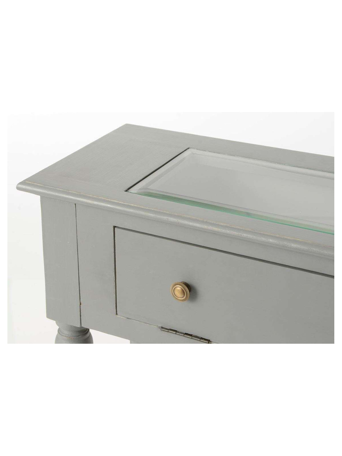 Console grise 80 cm plateau verre Adèle