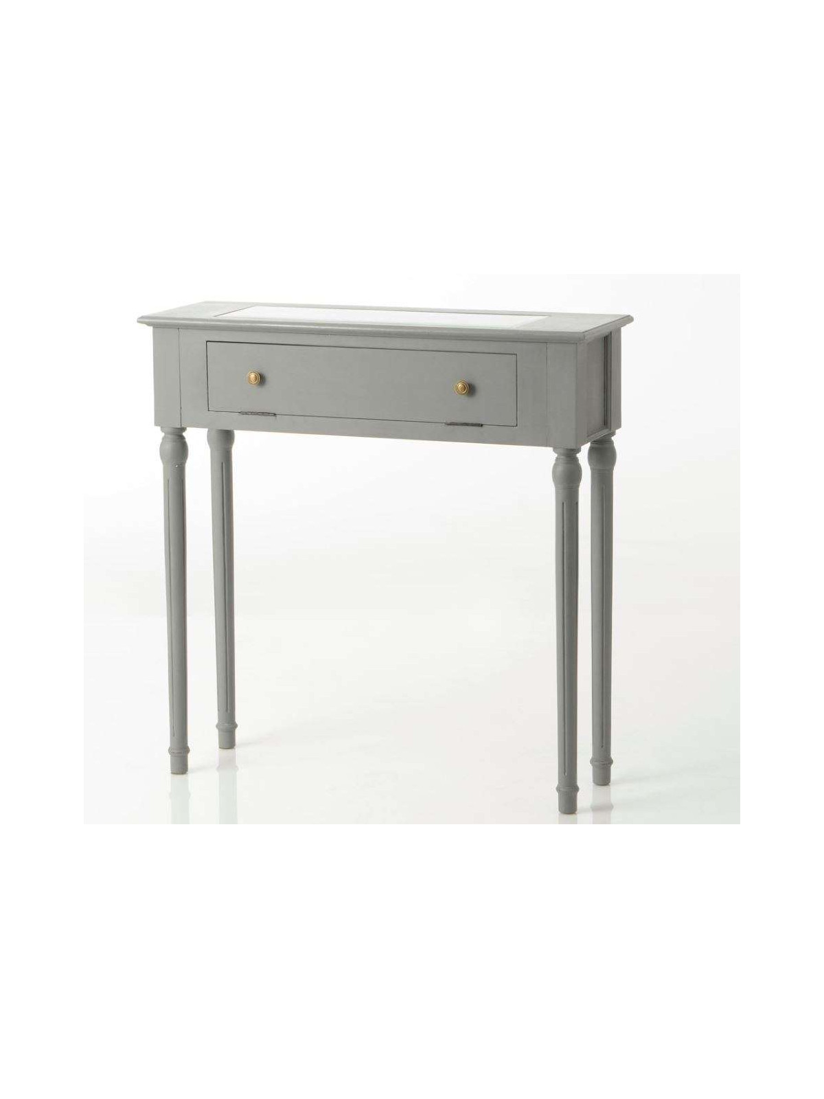 Console grise 80 cm plateau verre Adèle
