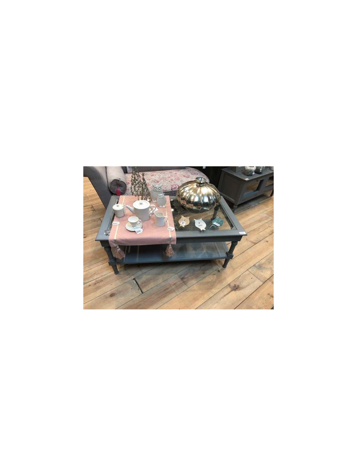 Table de salon grise vitrée Adèle