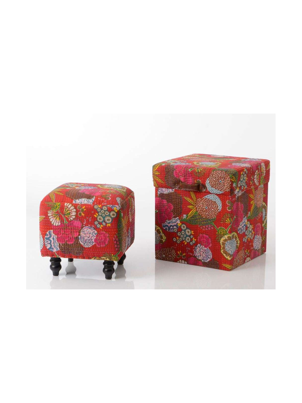 Pouf coffre capitonné coloré tropical