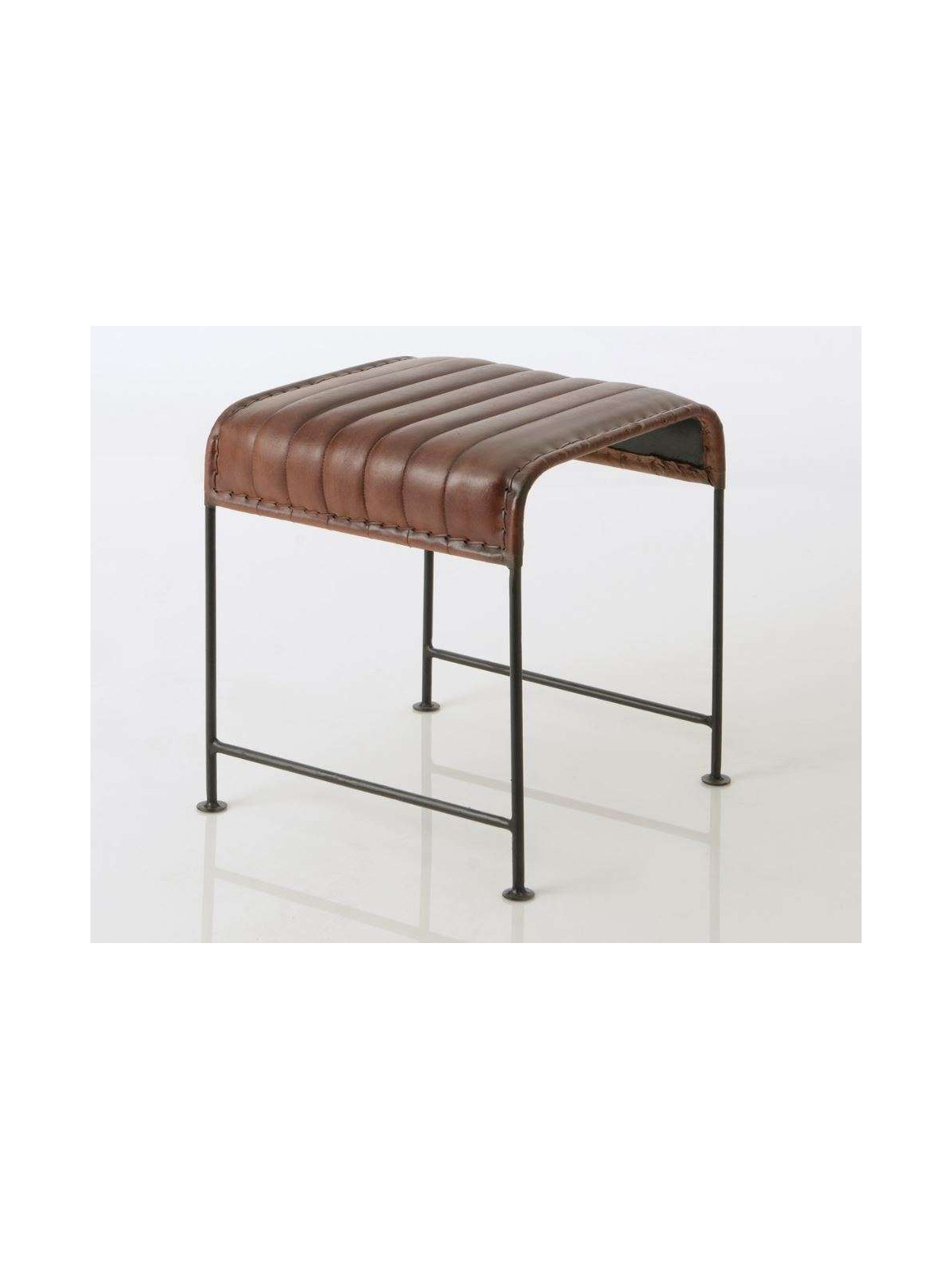 Tabouret vintage métal et cuir marron Amadeus
