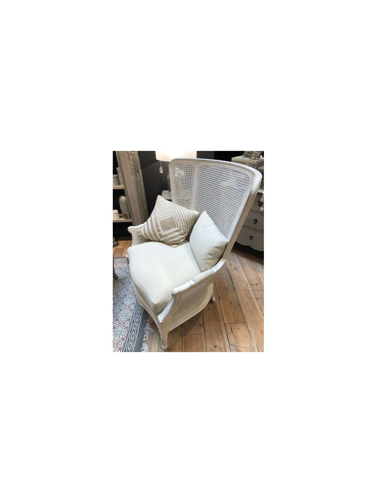 Fauteuil bergère large canné