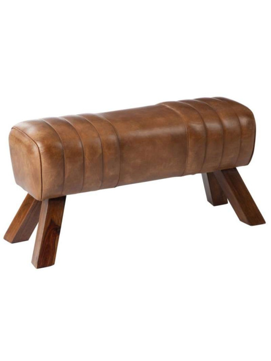 Grand tabouret de cheval cuir vintage Jolipa