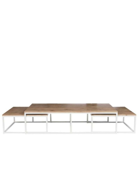 Tables de salon gigognes métal blanc et bois Jolipa