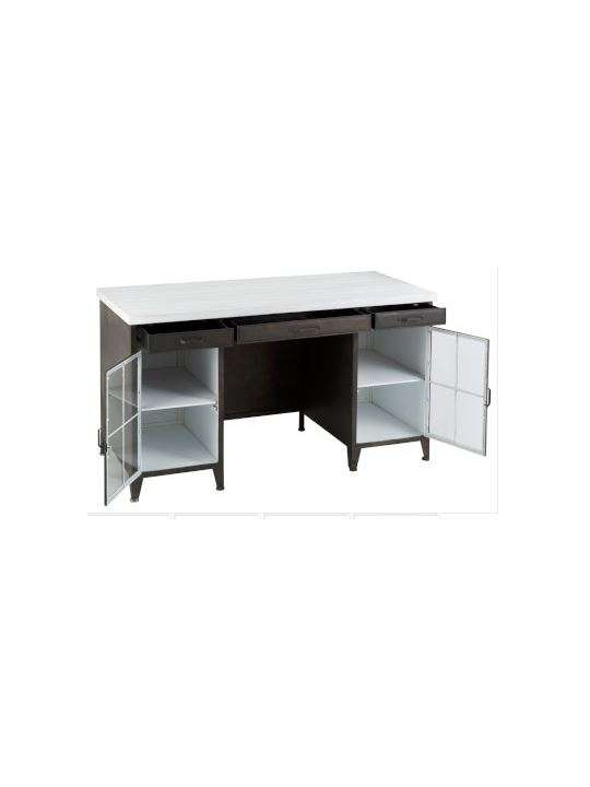 Bureau industriel plateau bois blanc avec placards Jolipa