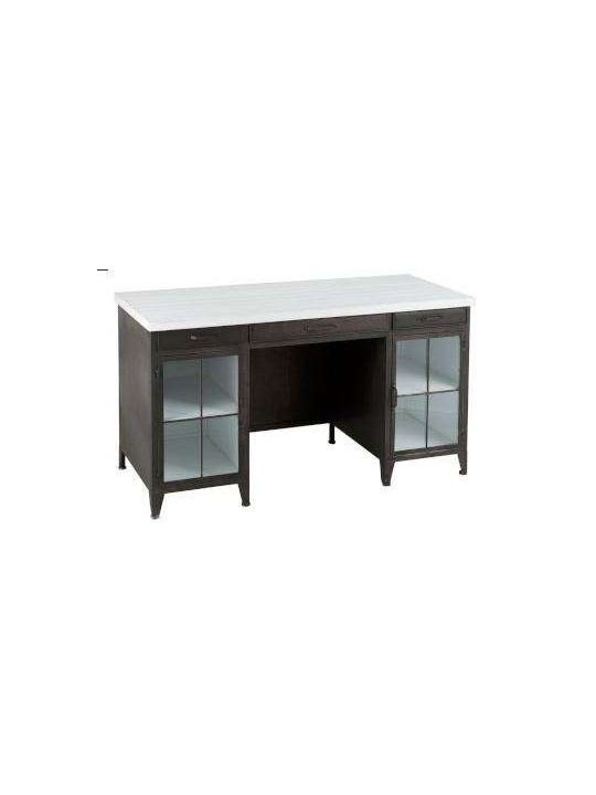 Bureau industriel plateau bois blanc avec placards Jolipa