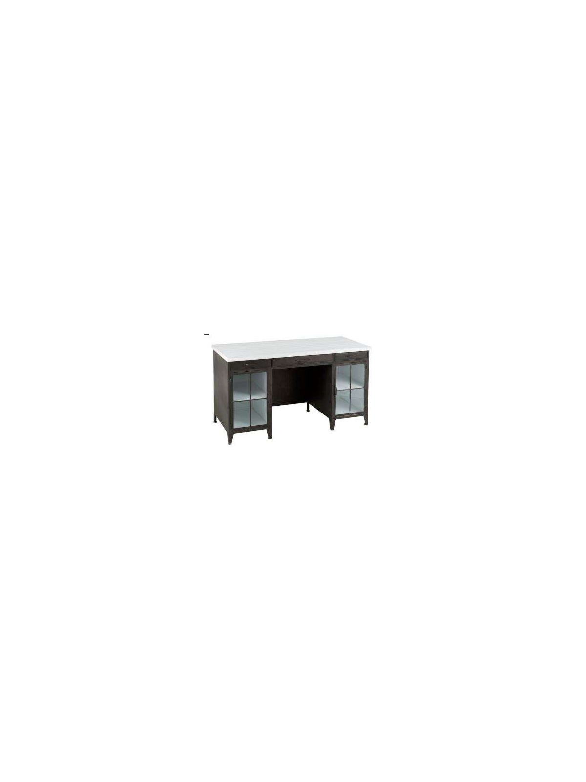 Bureau industriel plateau bois blanc avec placards Jolipa