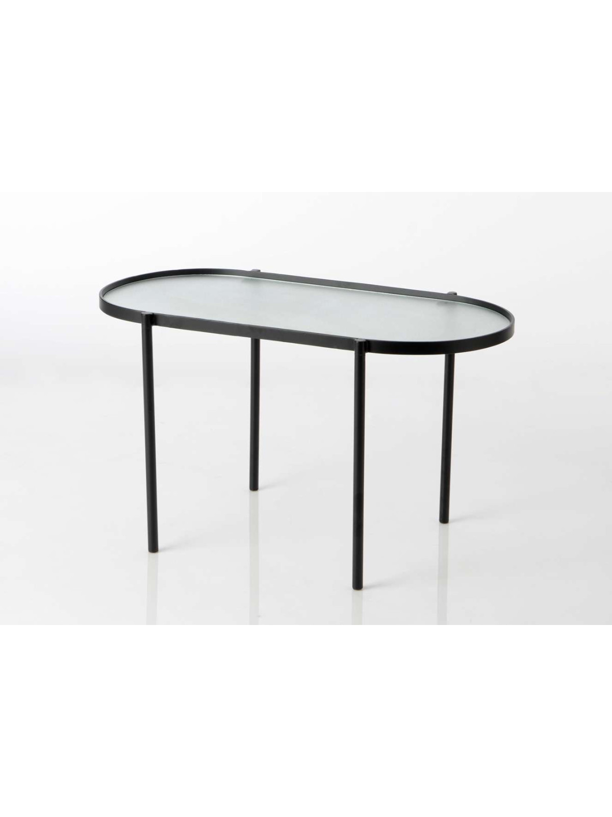 Petite table basse ovale en métal et verre