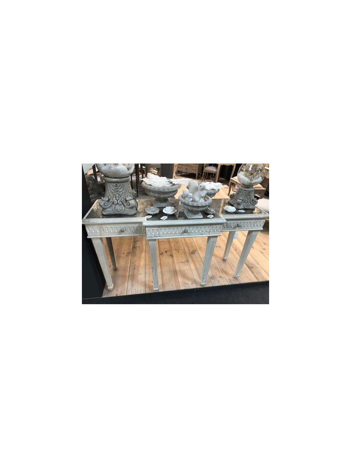 Console avec miroir bois beige vieilli