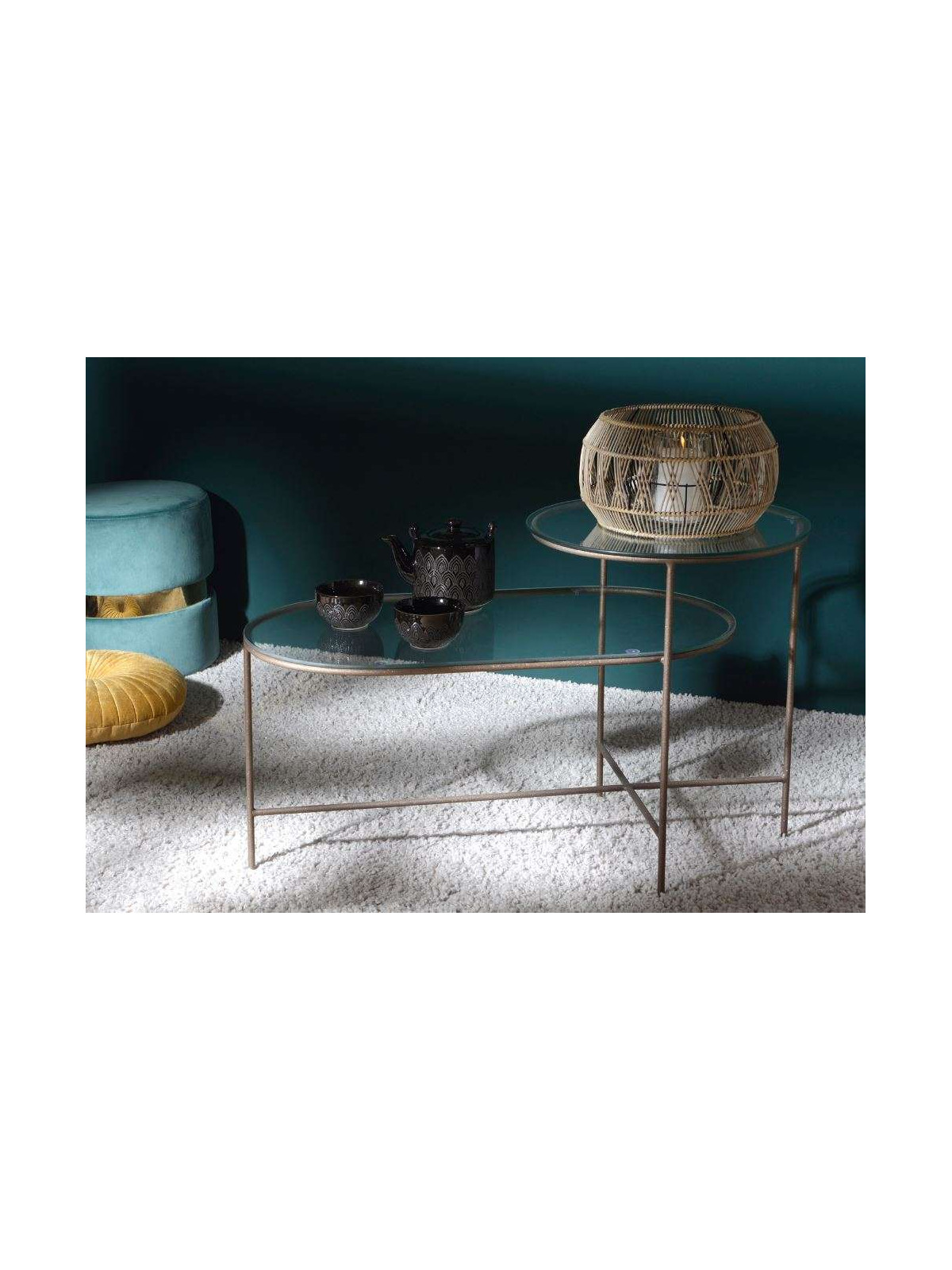 Table basse verre pied métal doré