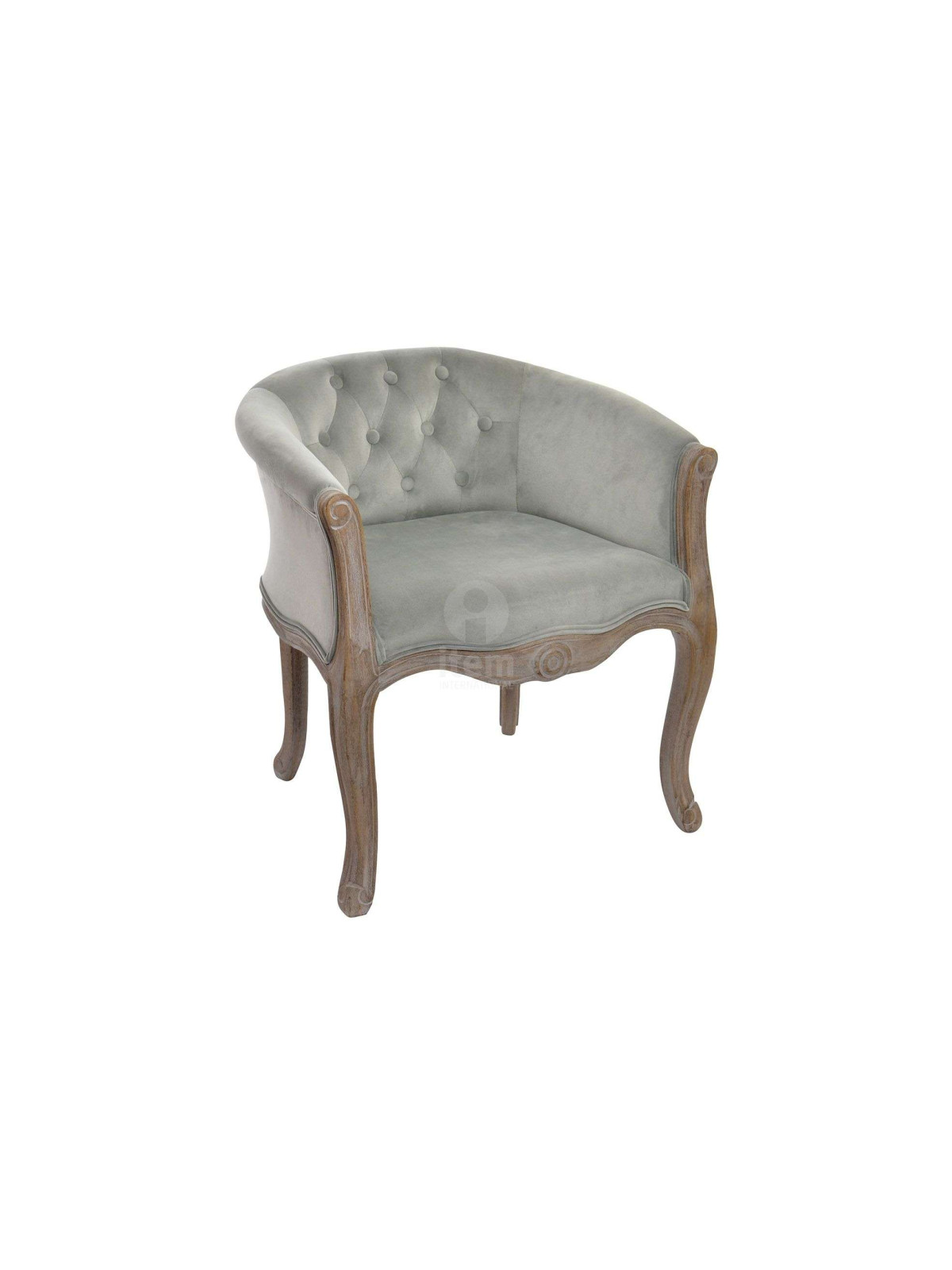 Fauteuil cabriolet capitonné gris velours