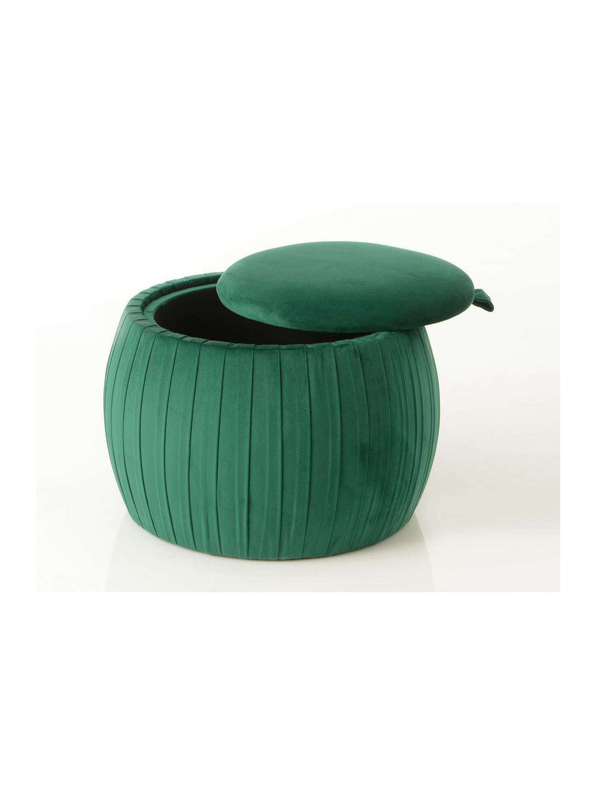 Pouf coffre rond chic vert velours