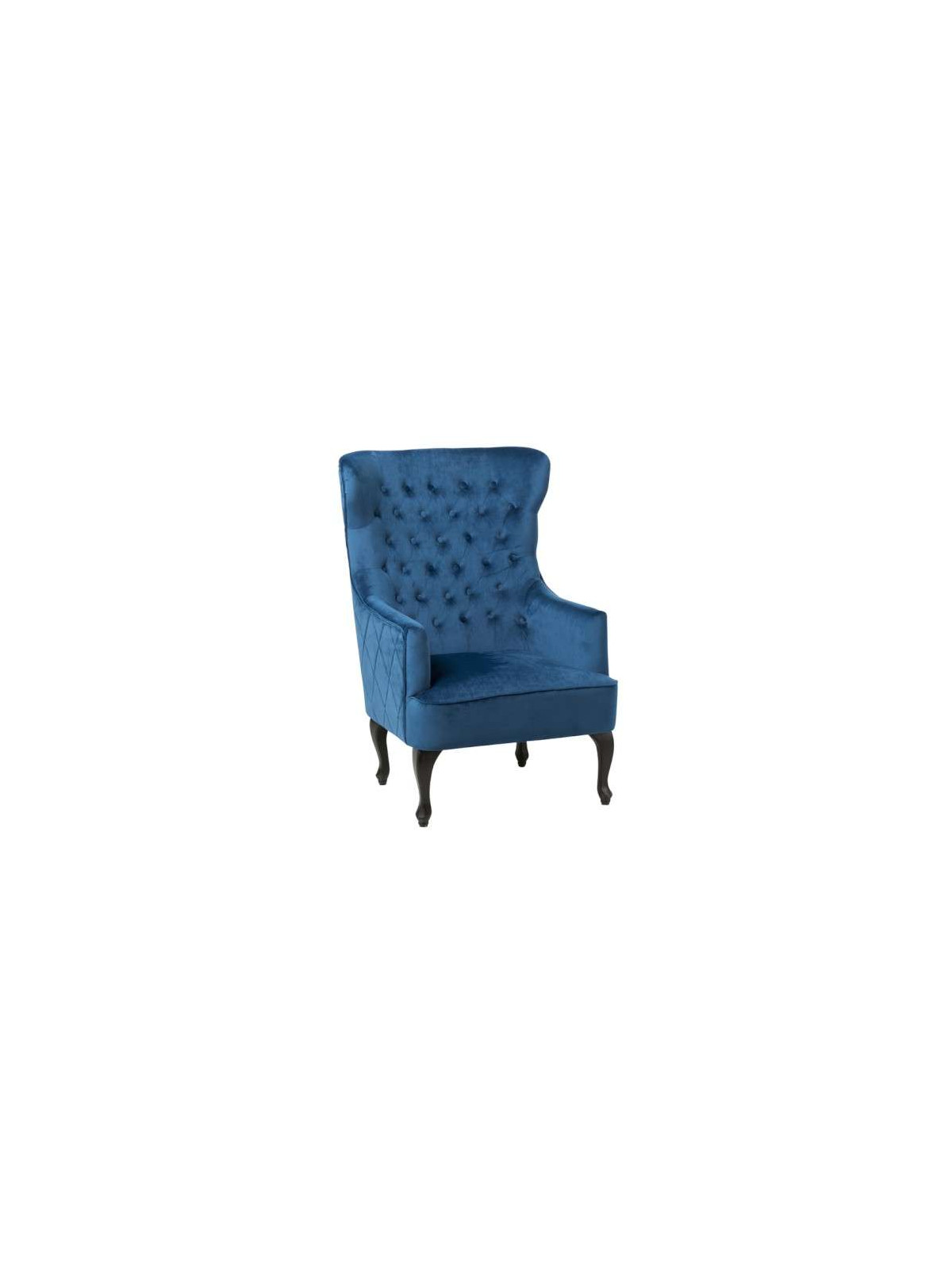 Fauteuil bleu dossier haut capitonné