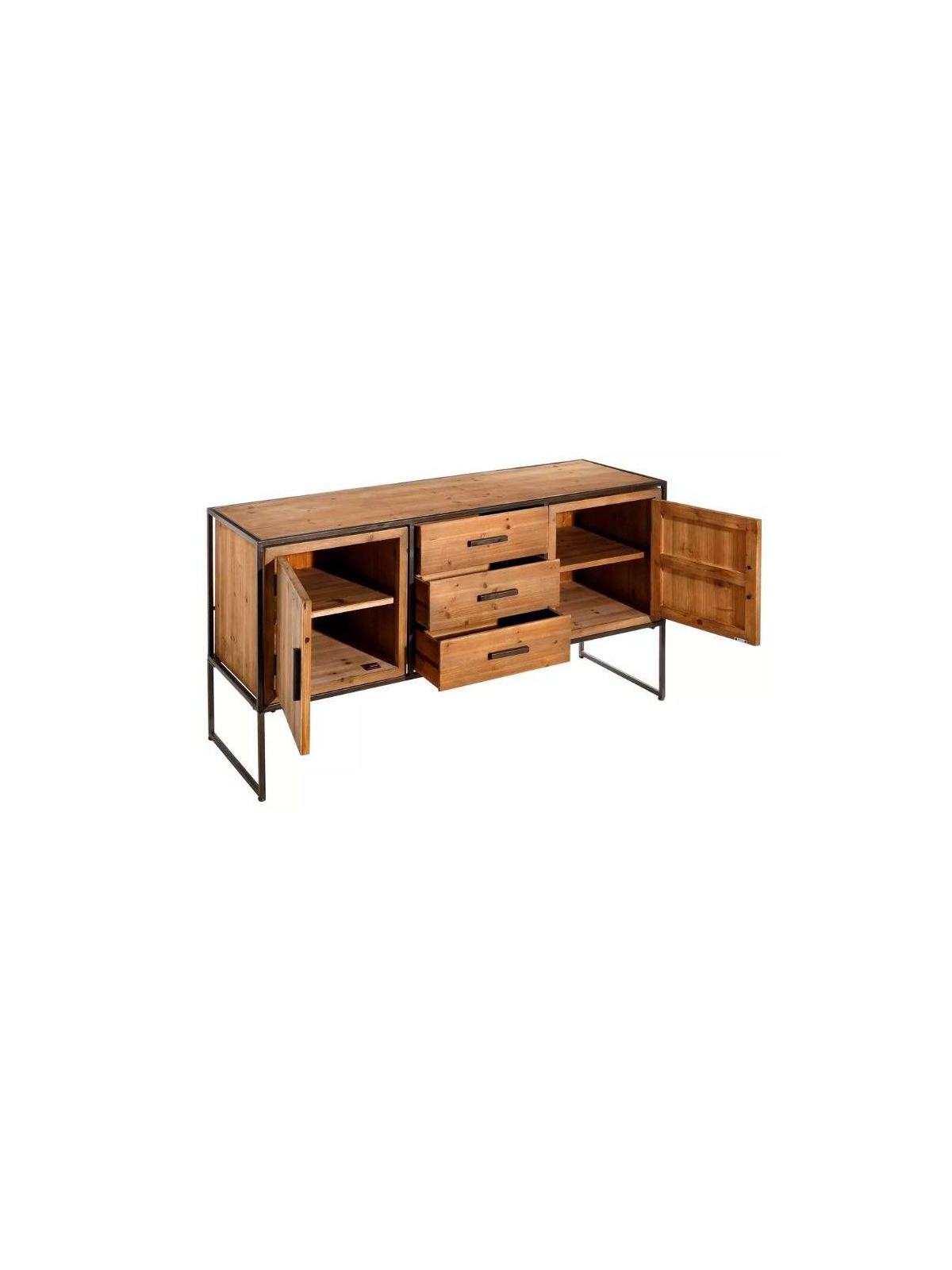 Buffet contemporain bois, métal et verre Léon