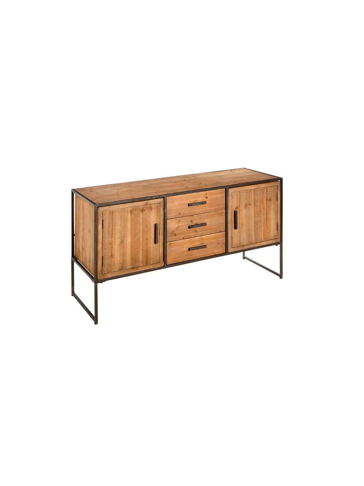 Buffet contemporain bois, métal et verre Léon