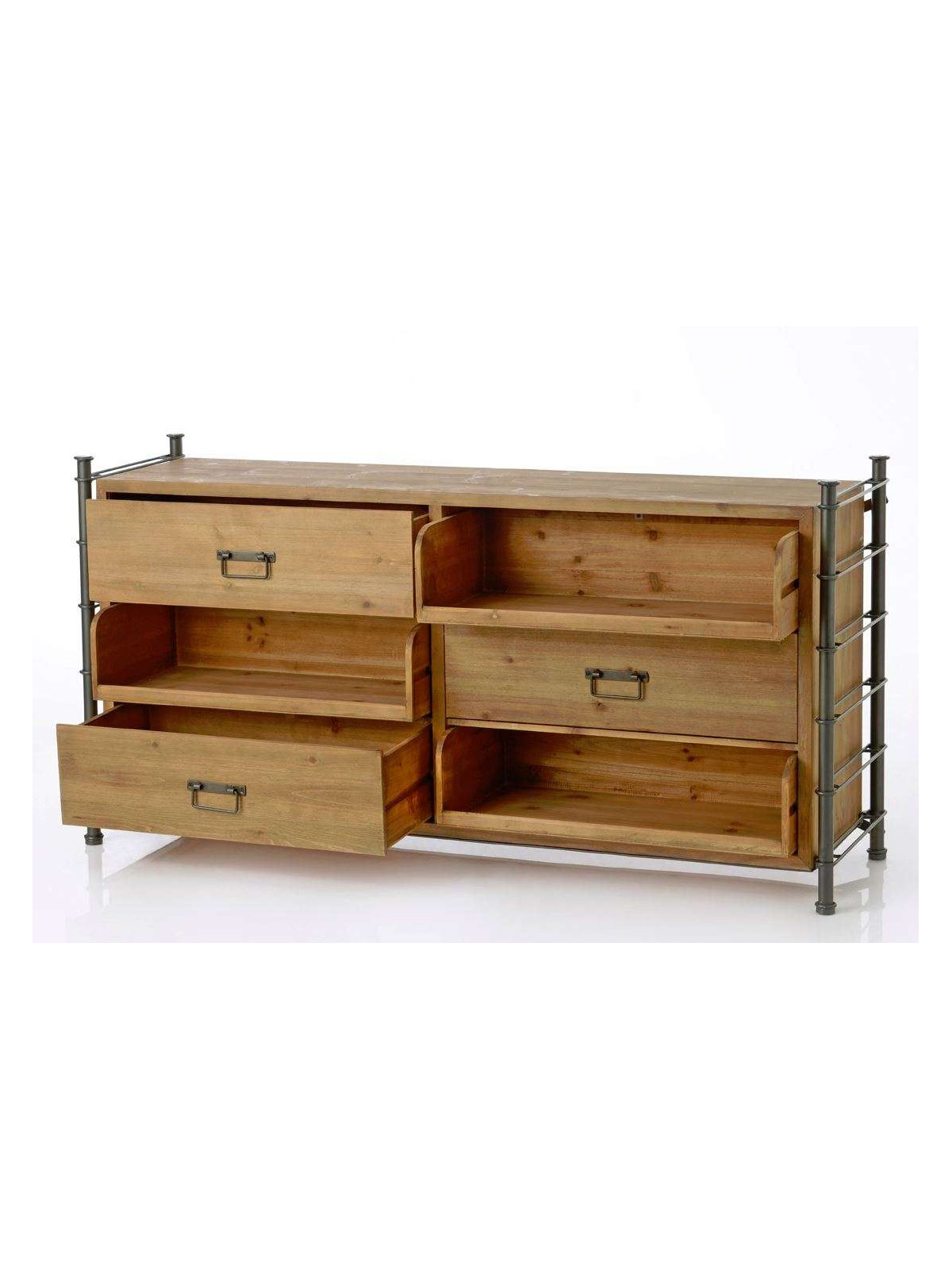 Buffet bas industriel en métal et bois 3 tiroirs