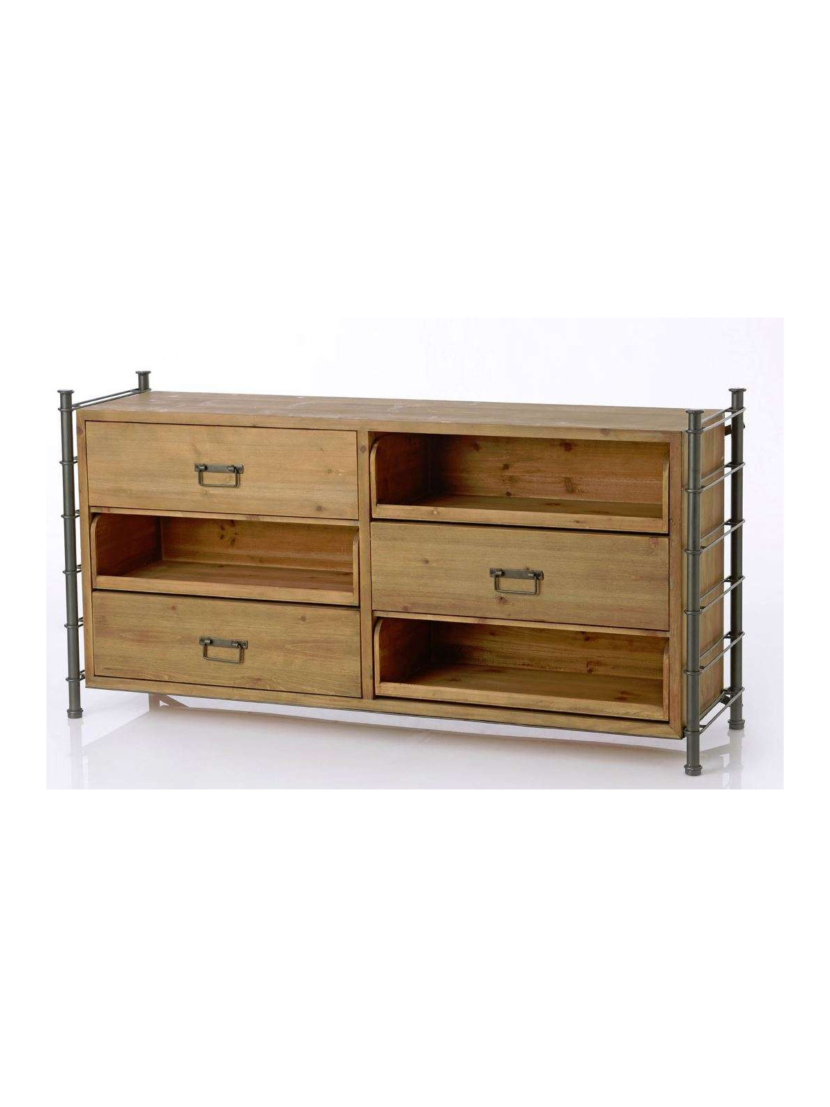 Buffet bas industriel en métal et bois 3 tiroirs