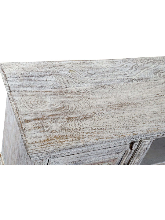 Meuble télé indien en bois blanchi sculpté Meuble télé indien en bois blanchi sculpté